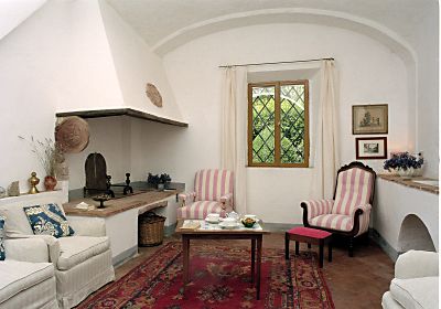 Living of Villa Ballati in the park of Castello di Grotti near Siena
