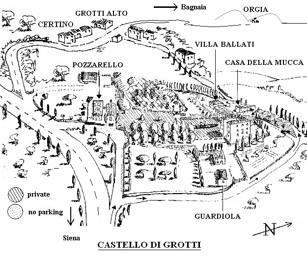 Planimetria dei casali dell'Agriturismo Castello di Grotti a Orgia e Grotti in Toscana, a 12 km da Siena